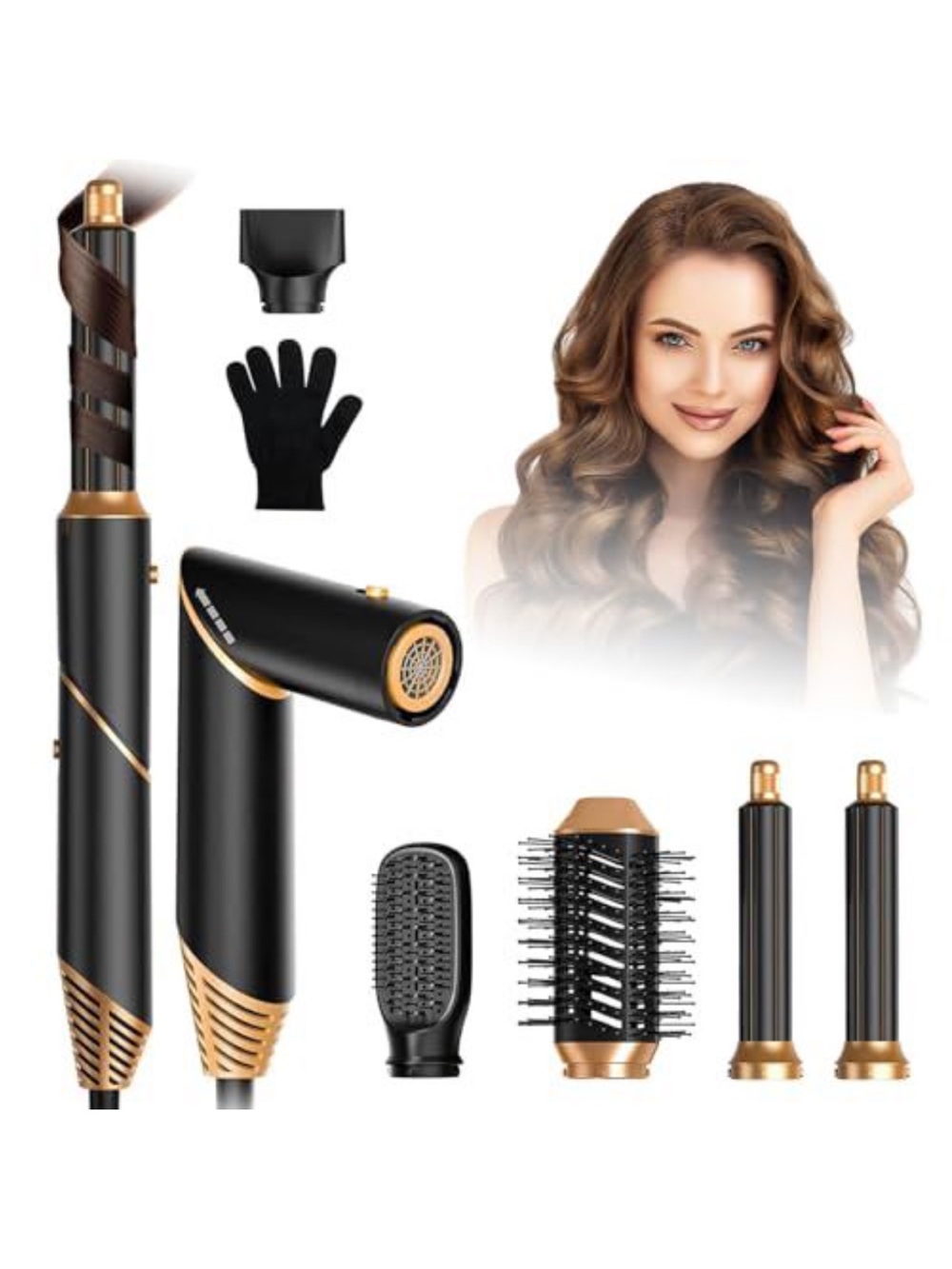 Multi-Function 5-in-1 Black & Gold Women’s Hair Styling Set